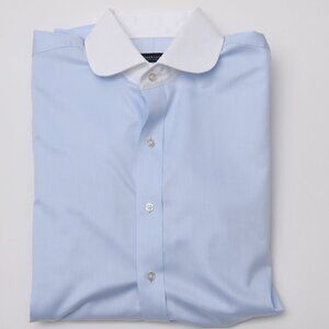 Proper Cloth Men's Blue Dress shirt with Rounded "Club" collar.